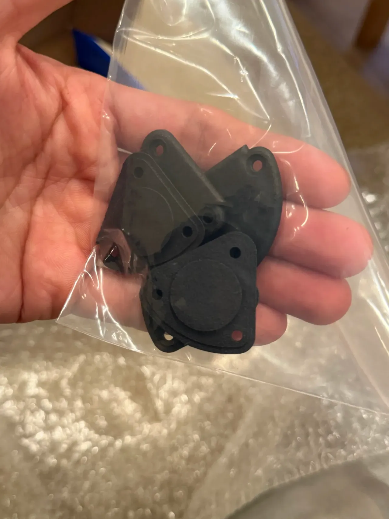 袋に入った3Dプリント製の電池蓋5個。支払い合計2.75ドルなので1個あたり100円以下です