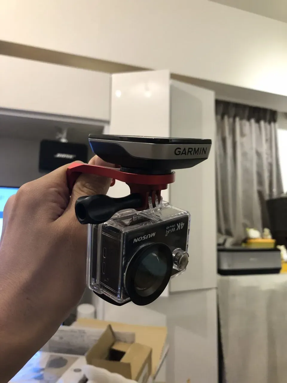 Garmin+アクションカメラのマウント構成(別アングル)