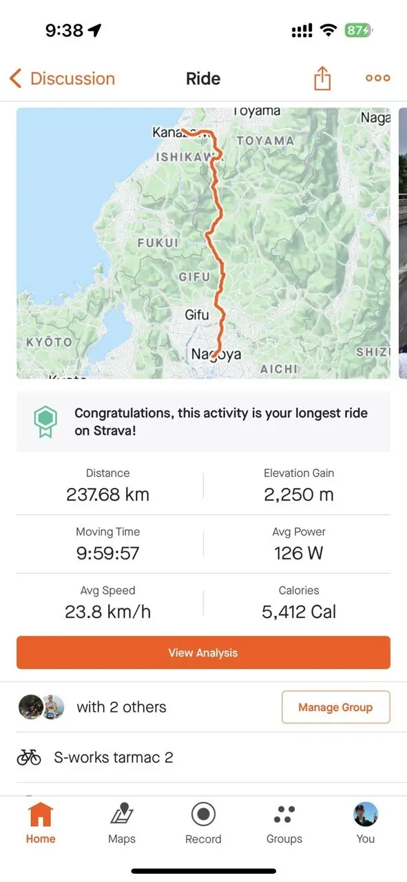 金沢から名古屋へ自転車(ロードバイク)で日帰りライド - 画像1